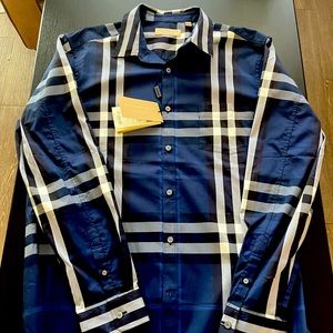 Men’s Blue Burberry Dress shirt- XL- NEW w/Tag